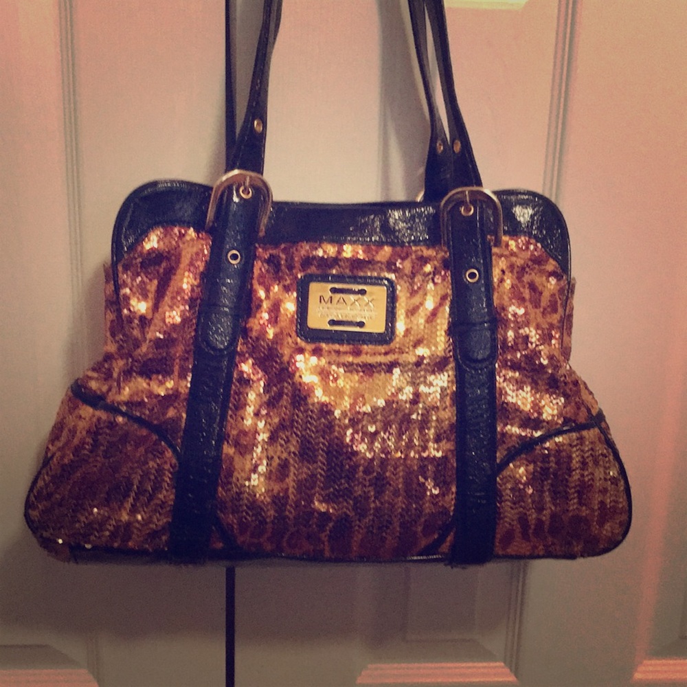 Sparkly sequin cheetah print purse